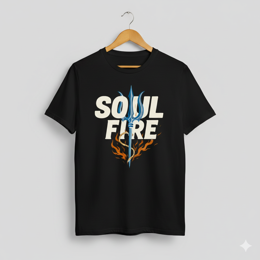 Soul Fire Trident Graphic T-Shirt - 100% Cotton (180 GSM)`